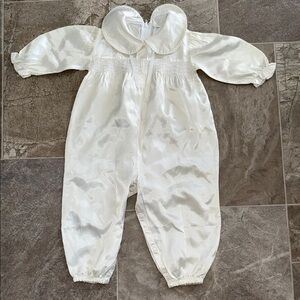 🎀2T 26lbs Sears Vintage 1980s silky satin White/Cream Baby Romper one piece